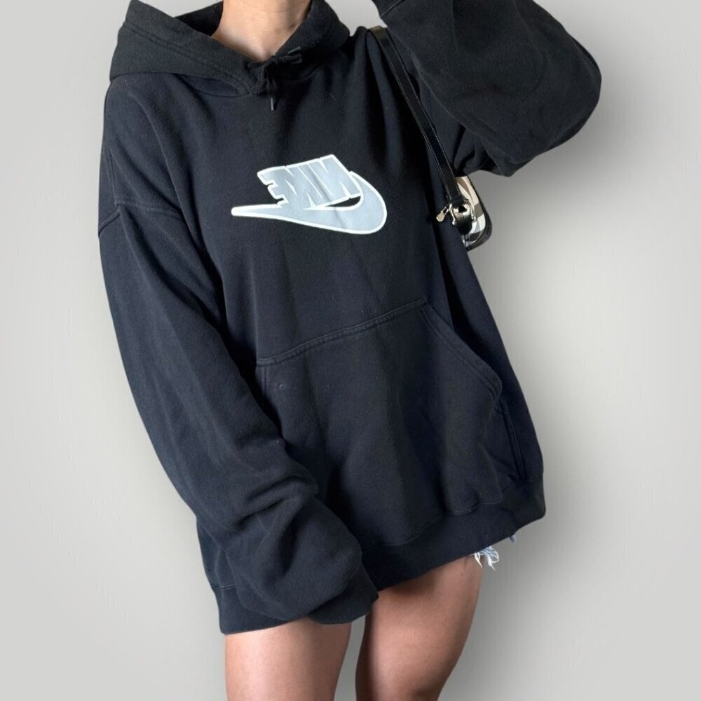 Vintage Y2K Nike Hoodie Oversized Baggy Black Sweatshirt Streetwear Skater XL